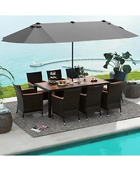 11 Pcs Patio Dining Set with 15ft Double-Sided Patio Umbrella (Base Included)