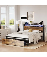 Metal Bed Frame with 2 Storage Drawers and Led Rgb Led light