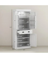 Homcom 71" Kitchen Pantry Cabinet with Large Storage and Led Lights,