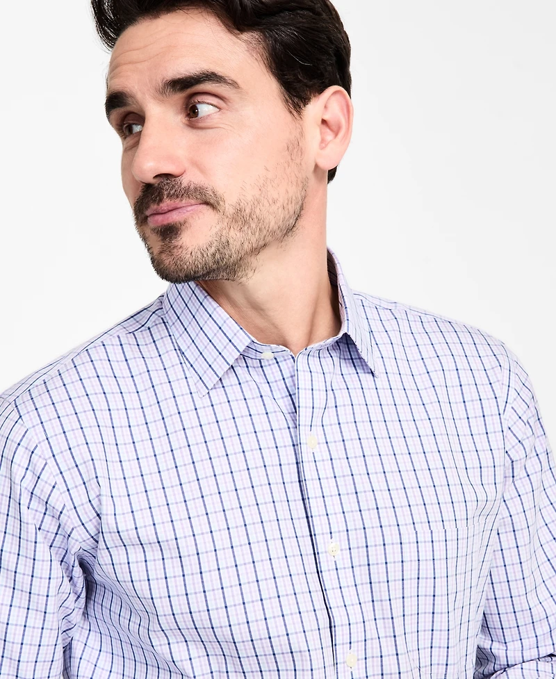 Men's Regular-Fit Non-Iron Spread Collar Check Pinpoint Dress Shirt