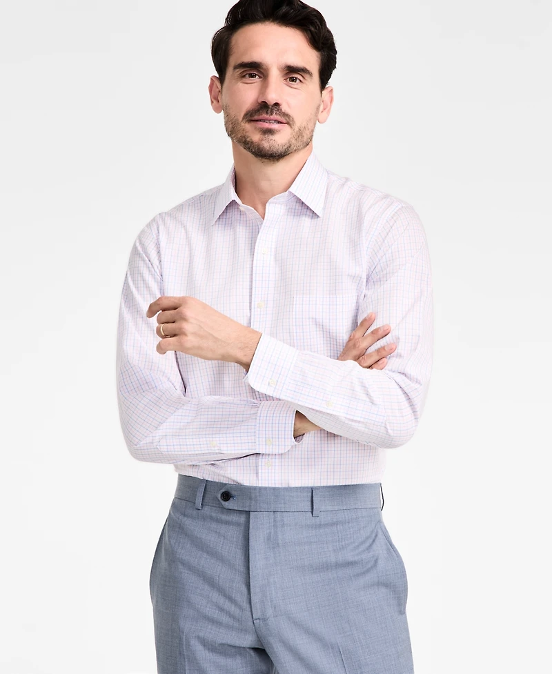Men's Regular-Fit Non-Iron Spread Collar Tattersall Broadcloth Dress Shirt