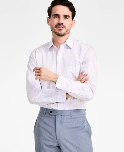 Men's Regular-Fit Non-Iron Spread Collar Tattersall Broadcloth Dress Shirt