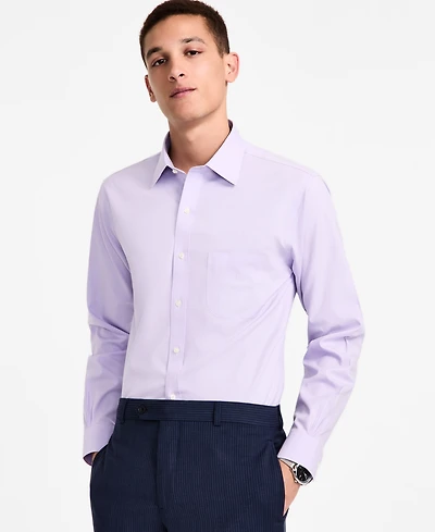 Men's Regular Fit Non-Iron Spread Collar Solid Pinpoint Dress Shirt