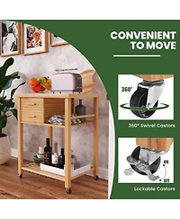 Gouun Bamboo Kitchen Trolley Cart with Tower Rack and Drawers