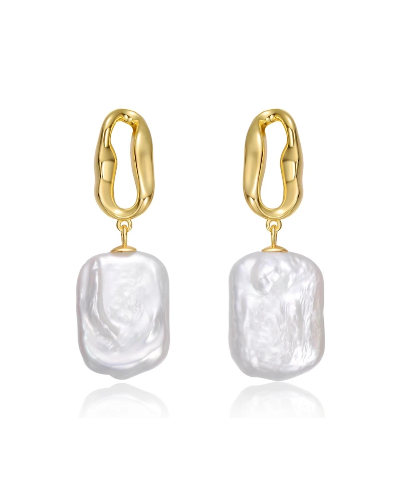 Sterling Silver 14K Gold Plated with Baroque Freshwater Pearl Drop Earrings