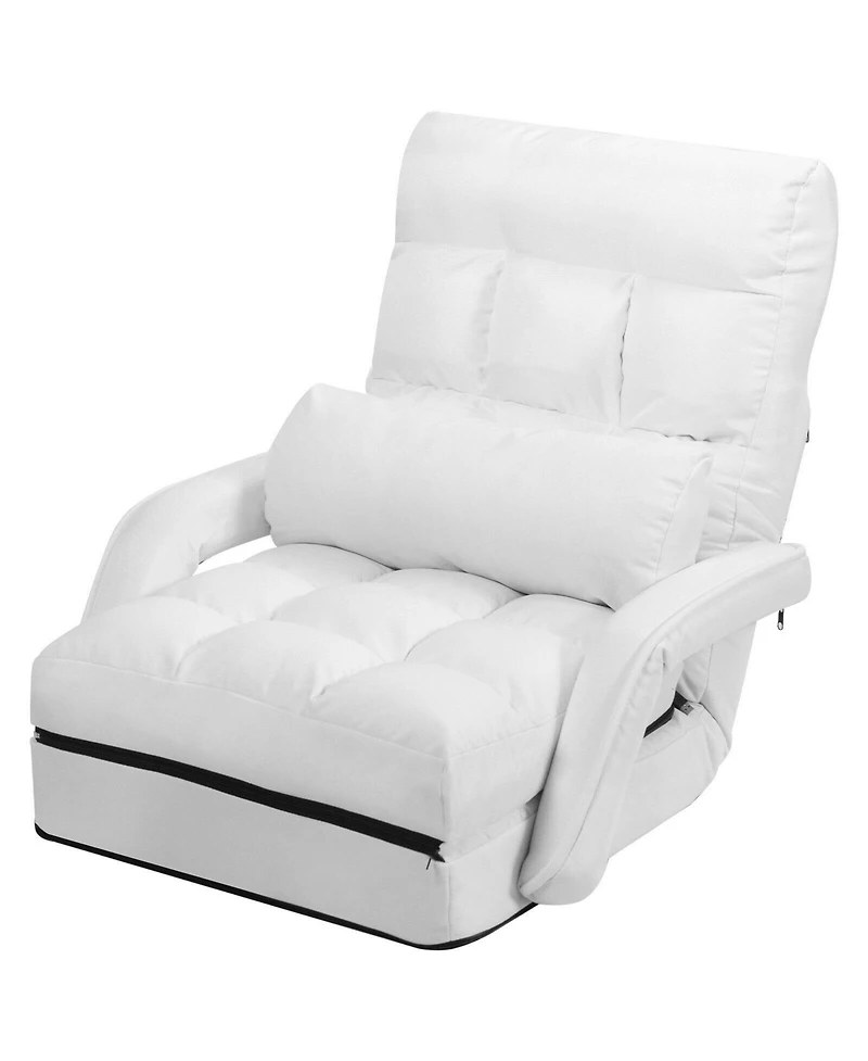 Gouun Folding Lazy Floor Chair Sofa with Armrests and Pillow