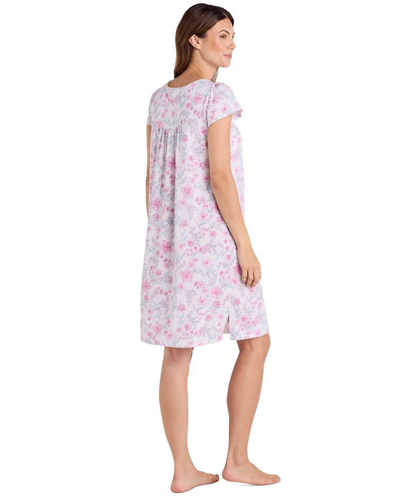 Miss Elaine Women's Short-Sleeve Printed Short Gown