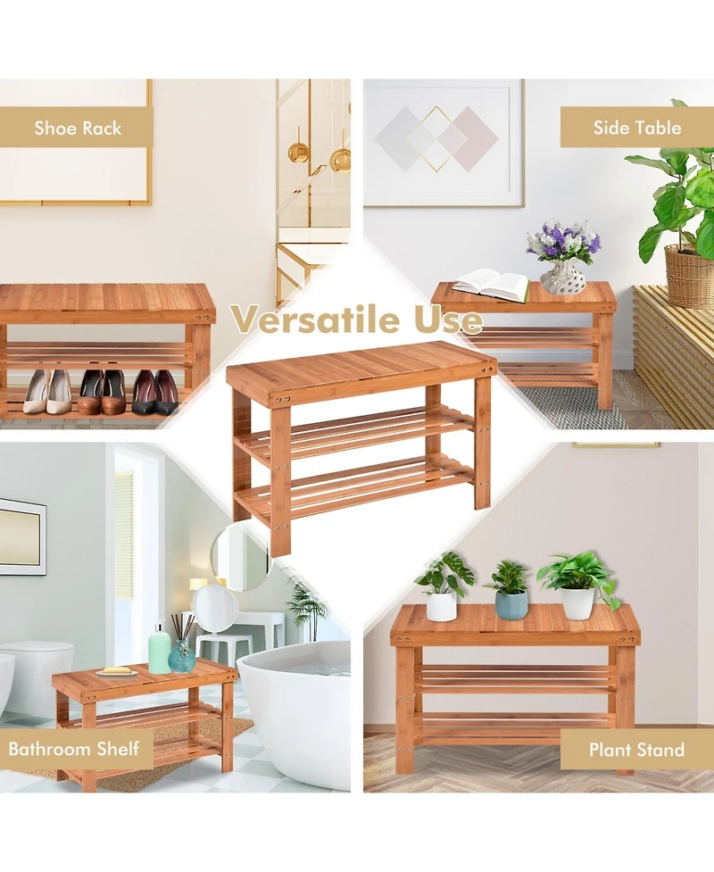 Gouun 3 Tier Bamboo Bench Storage Shoe Shelf