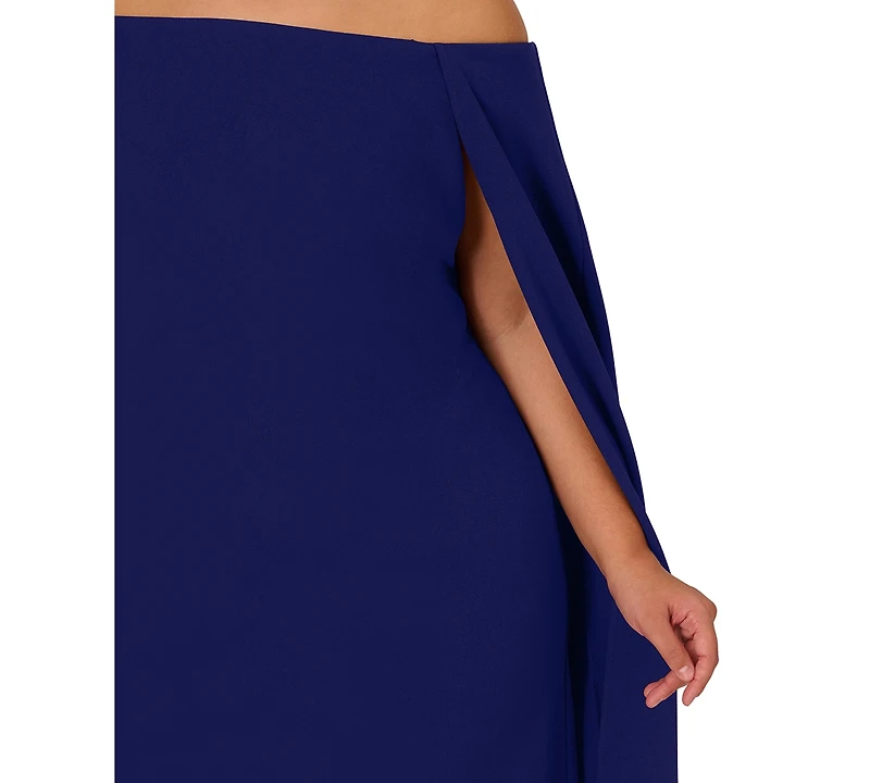 Adrianna Papell Women's Plus Size Off-The-Shoulder Cape Dress