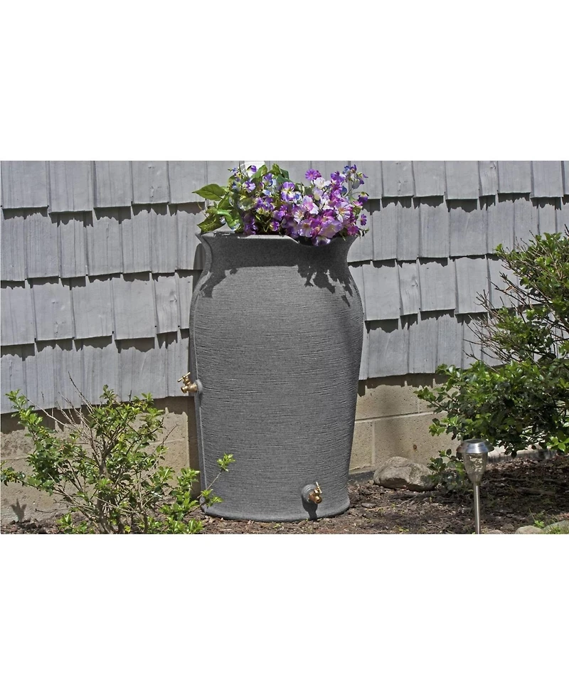 Slickblue 50-Gallon Plastic Urn Rain Barrel with Planter Top for Garden Watering and Conservation