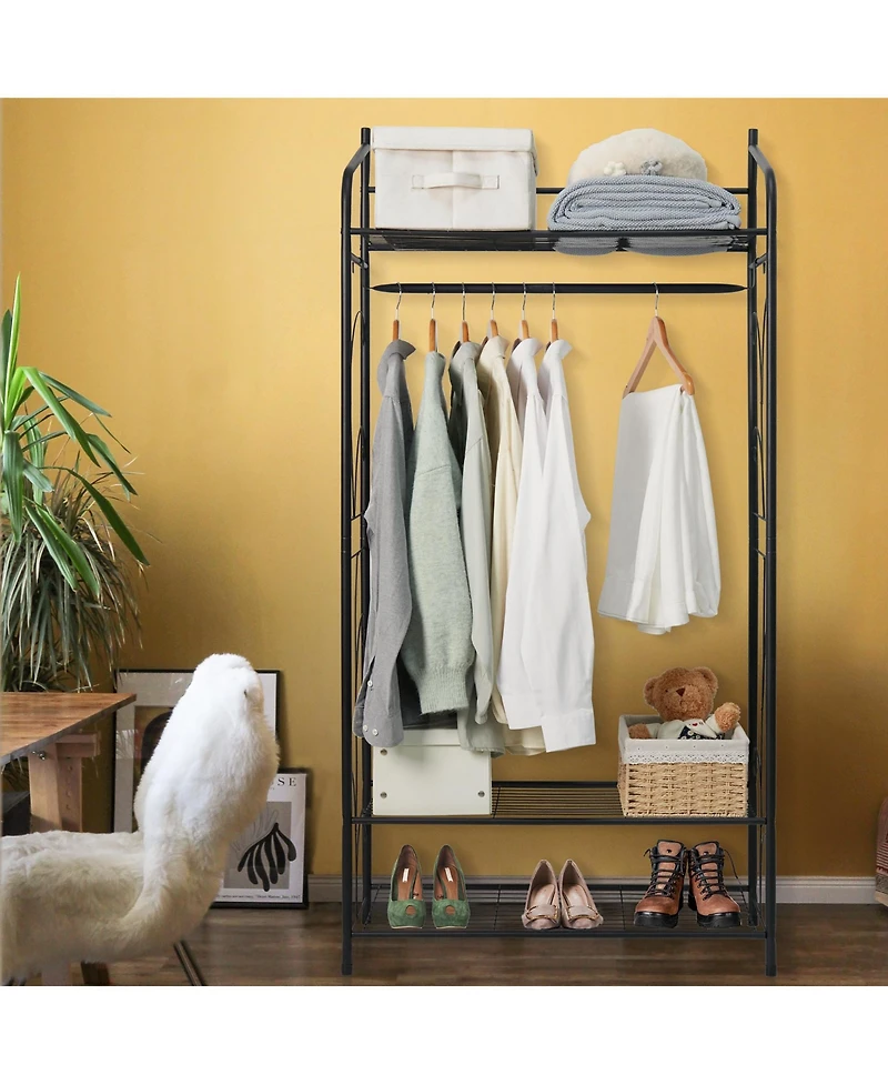 Unho Metal Clothes Rack: Garment Hanging Storage Shelf Shoes Stand for Bedroom Living Room