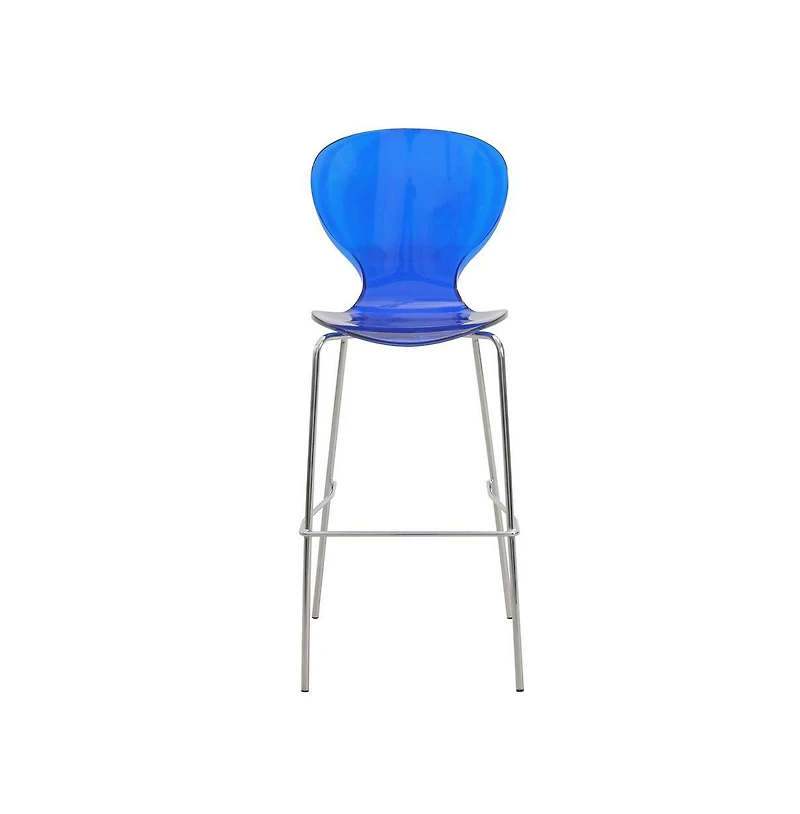 LeisureMod Oyster Acrylic Barstool with Steel Frame in Chrome Finish