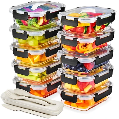 Sorbus 20 Piece Rectangular (630ml/ 21.3oz/ 2.6cups) Glass Meal Prep Containers with Airtight Lids