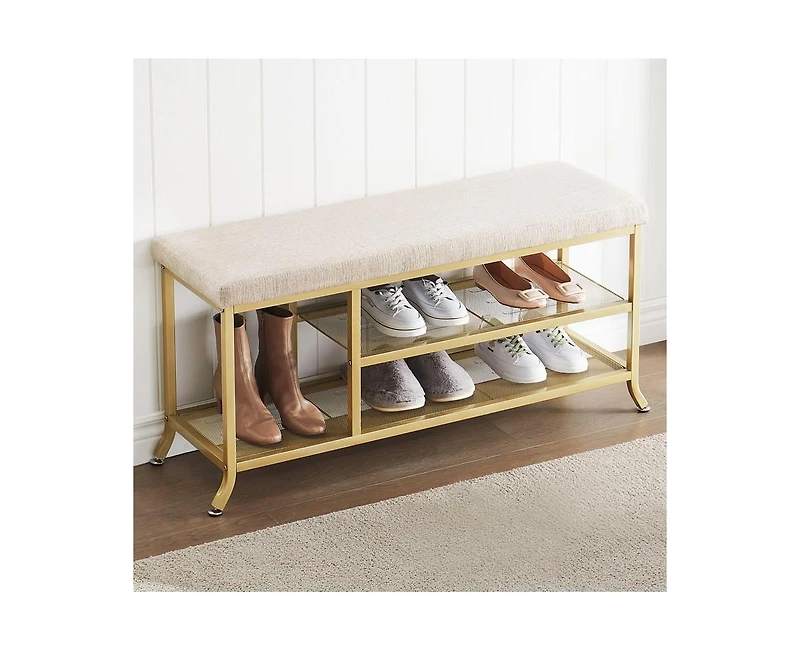 gaomon Shoe Rack Bench, 2 Tier Sturdy Shoe Storage Bench with Metal Mesh, Entryway Bench with Padded Seat, Space-Saving, Modern Style