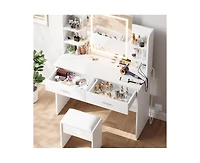 gaomon Vanity Desk with Mirror and Lights, Makeup Vanity Set w/Desk and Stool, Power Outlet, Makeup Vanity Desk with 6 Storage Shelves