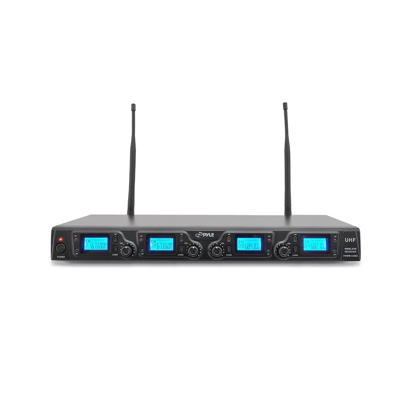 Pyle 4-Channel Uhf Wireless Microphone System Kit with (2) Handheld Mics, (2) Beltpack Transmitters, (2) Lavalier Mics & (2) Headset Mics