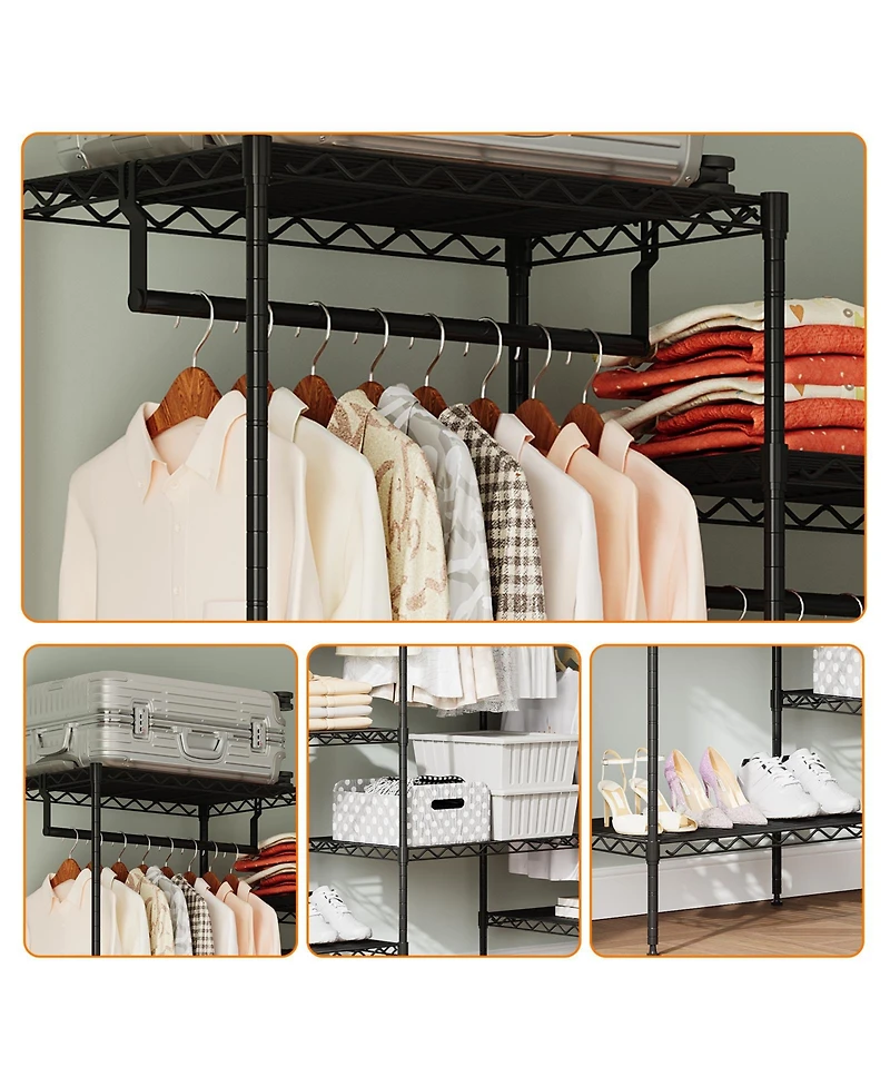 gaomon CuisinSmart Clothing Racks for Hanging Clothes, Metal Clothes Hanging Rack with 8 Adjustable Shelves & 4 Hanging Rods, Freestanding Wardrobe Cl