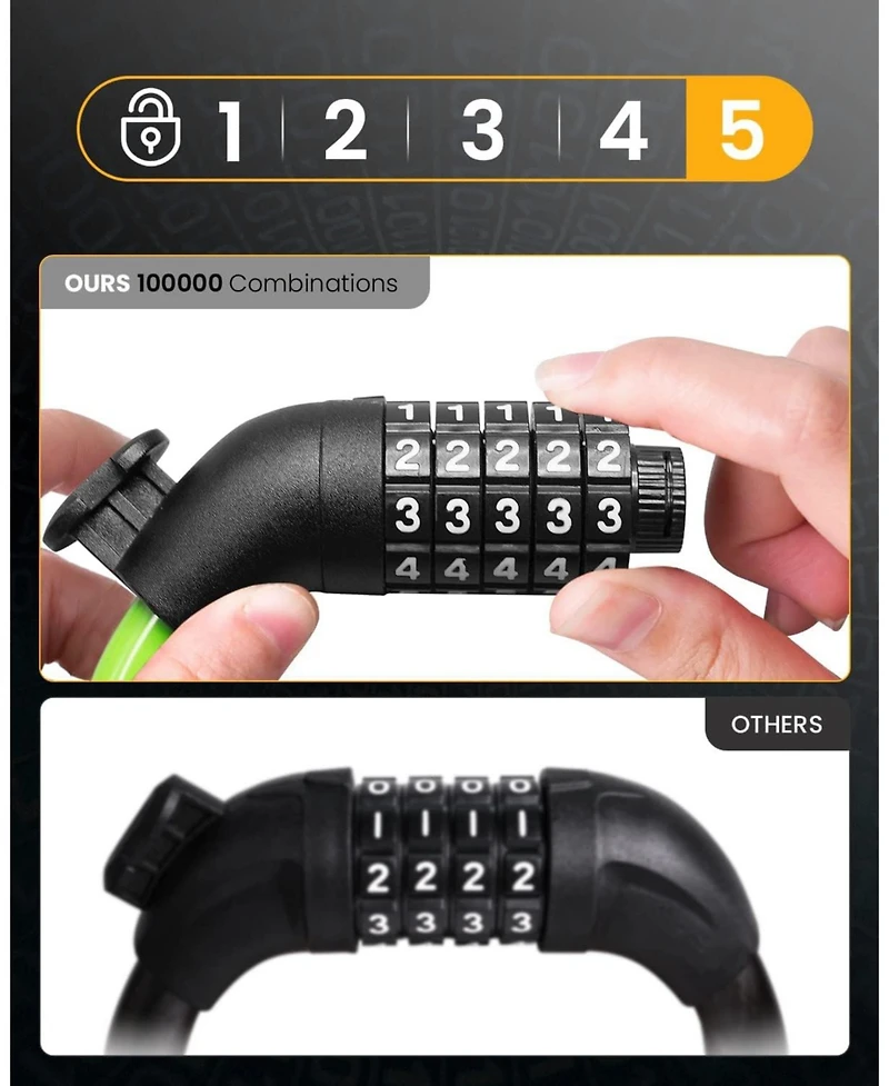 Urbanmax Bike Lock Cable with Combination,High Security Resettable Combination Bicycle Lock Anti-Theft, Scooter Lock with Mounting Bracket for Bikes a