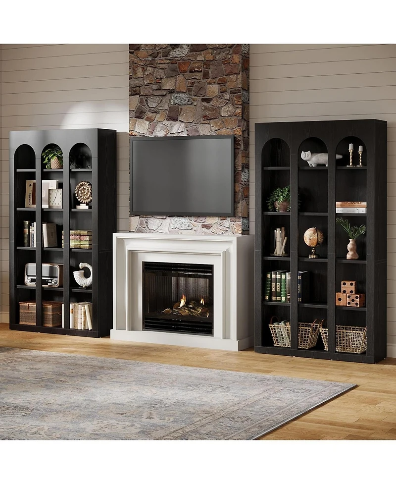 Tribesigns 5-Tier Farmhouse Tall Bookshelf Set of 2, 70.87-Inch Rustic Wood Bookcase with Open Shelves, Vintage Display Storage Shelving Unit
