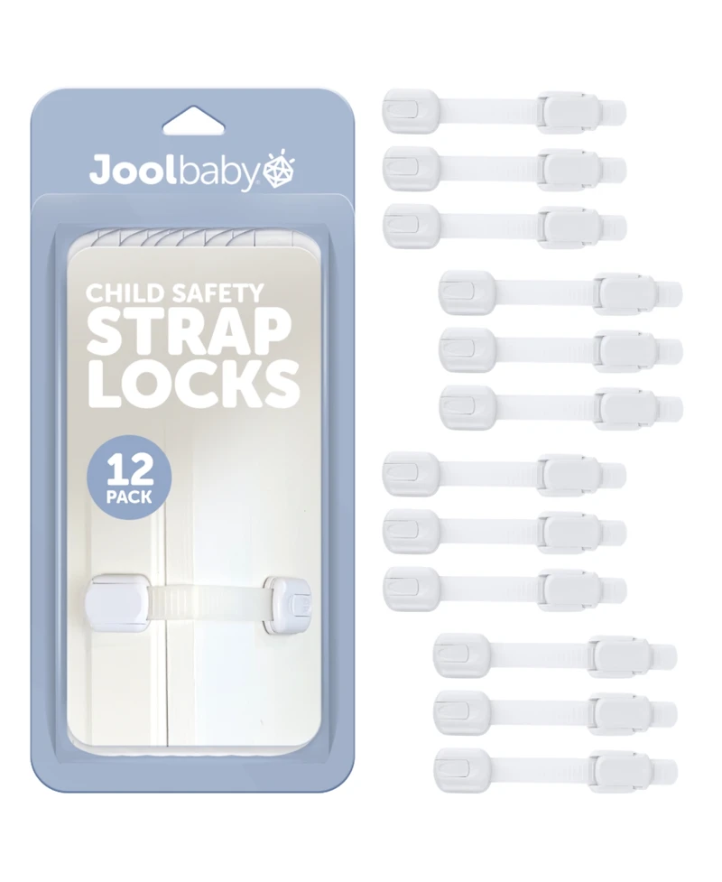 Jool Baby Toddler Multi-Use Safety Strap for Cabinets, Fridges, Drawers, Damage-Free Adhesives Safety - 12 Pack