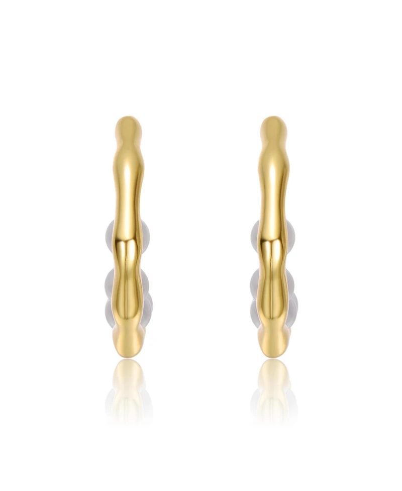 Sterling Silver 14K Gold Plated with Freshwater Pearl C Hoop Earrings