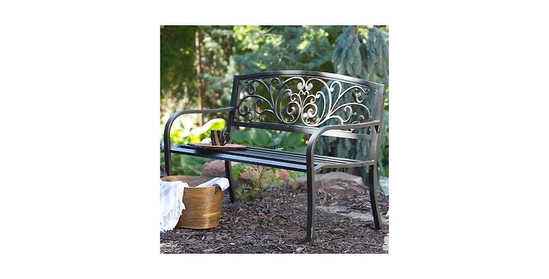 Romantic Curved Metal Bench – Heart Pattern Garden Seat for Patio, Lawn, or Walkway