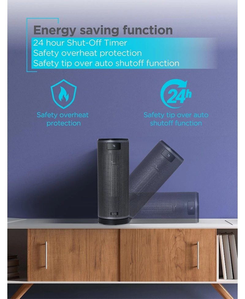 Black+Decker Ceramic Oscillating Tower Heater with Remote Control, Space Heater with Digital Led Display, Black