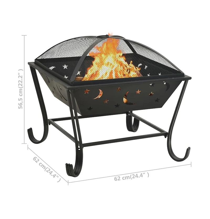 vidaXL Fire Pit with Poker 24.4" Xxl Steel