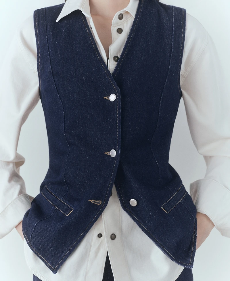 Mango Women's Decorative Stitching Denim Vest