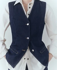 Mango Women's Decorative Stitching Denim Vest