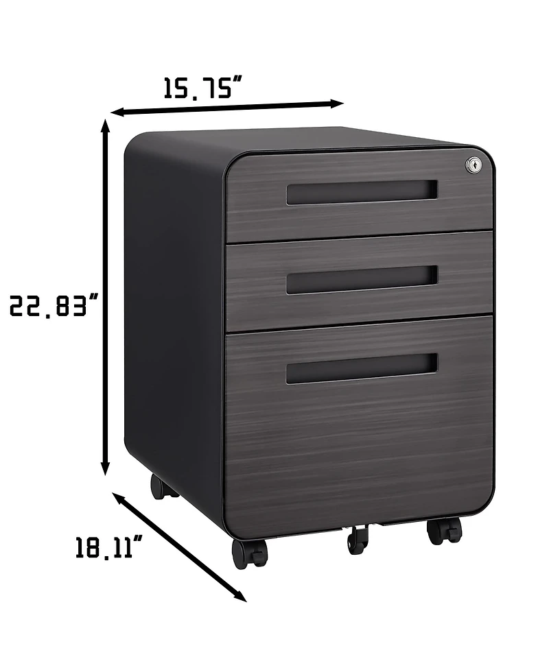 3 Drawer Mobile File Cabinet Under Desk Office Versatile Storage for Legal/Letter/A4 Files, 5 Wheel Design Anti-Tilting