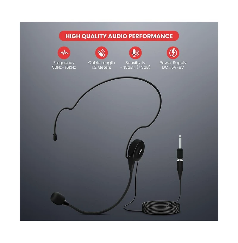 Pyle Cardioid Condenser Headset Microphone with Flexible Wired Boom for Belt Pack Mic Systems