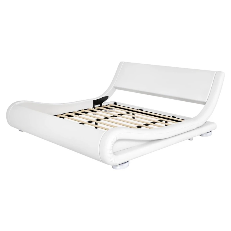 Slickblue Modern Upholstered Platform Bed Frame with Sleigh Curved Headboard