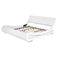 Slickblue Modern Upholstered Platform Bed Frame with Sleigh Curved Headboard