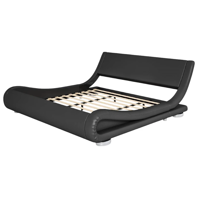 Slickblue Modern Upholstered Platform Bed Frame with Sleigh Curved Headboard