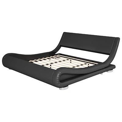 Slickblue Modern Upholstered Platform Bed Frame with Sleigh Curved Headboard