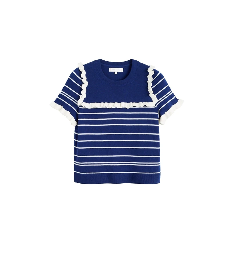 Chinti & Parker Women's Nautical Stripe Short Sleeve Merino Wool Top