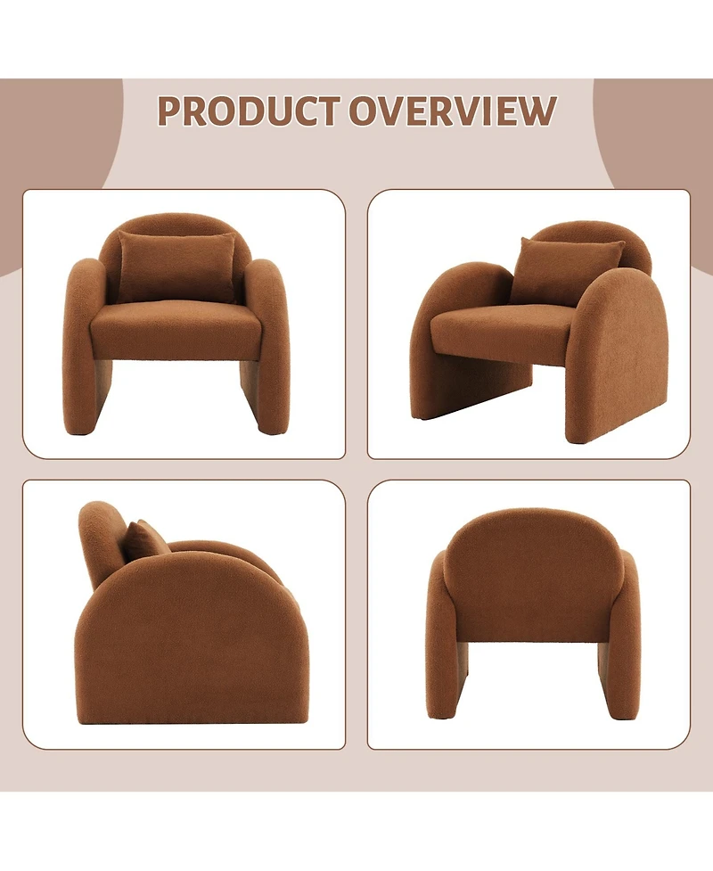 gaomon Sherpa Accent Chair, Teddy Upholstered Armchair, Modern Fluffy Reading Chair for Living Room, Bedroom, & Office Study, Mid-Century Velvet White