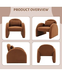 gaomon Sherpa Accent Chair, Teddy Upholstered Armchair, Modern Fluffy Reading Chair for Living Room, Bedroom, & Office Study, Mid-Century Velvet White