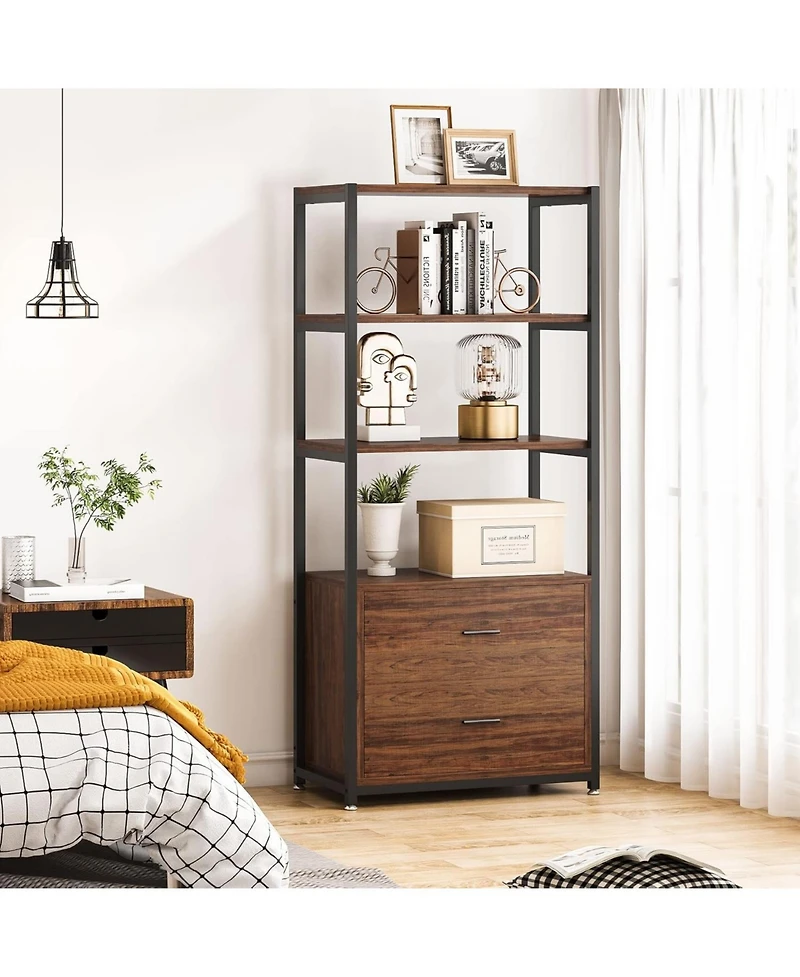 Tribesigns Bookcase, 4-Tier Bookshelf with 2 Drawers