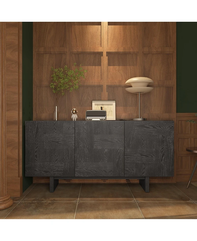 Mid-Century Solid Wood Sideboard Buffet Cabinet