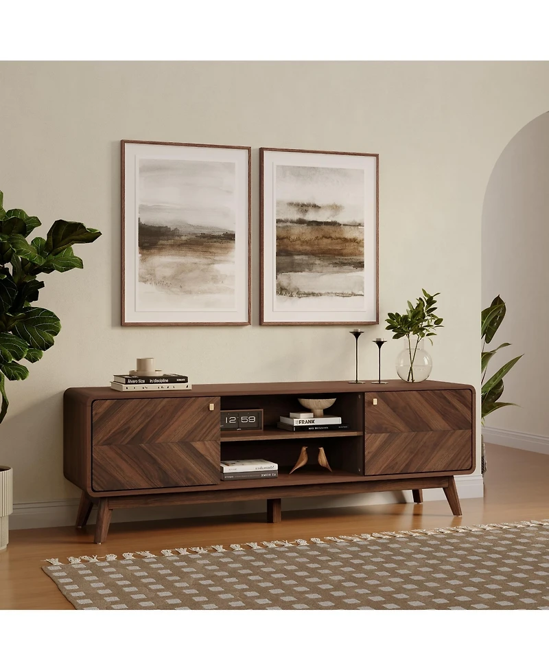 LuxenHome Columbia Engineered Wood 63-Inch Wide Credenza Tv Stand with Storage