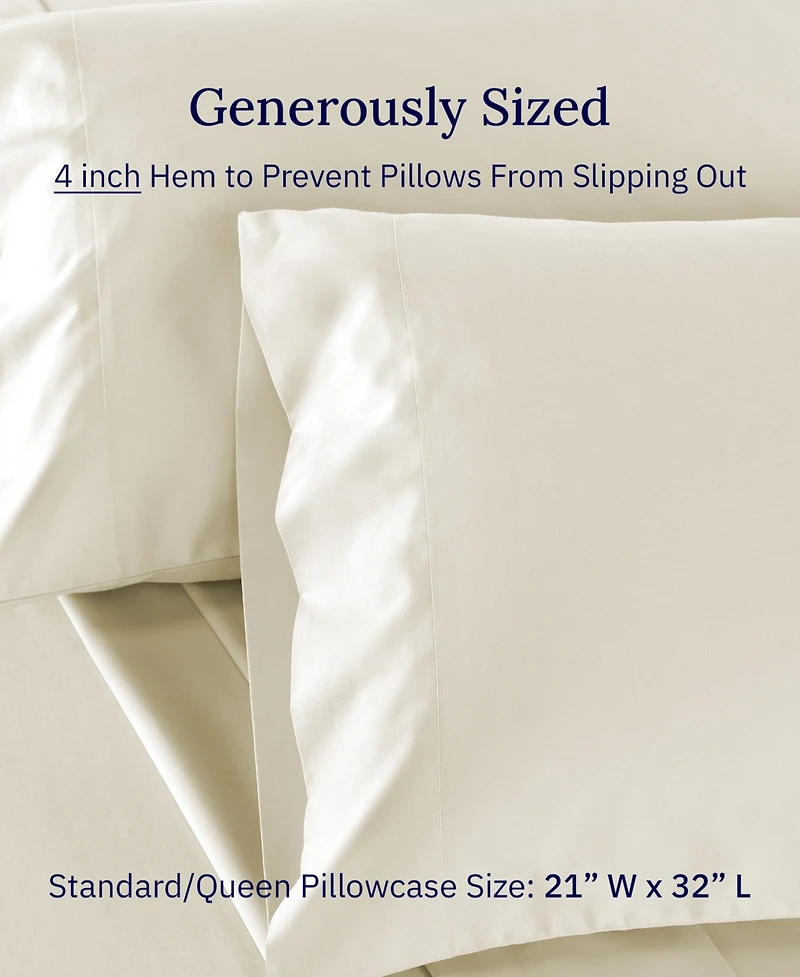 Standard 100% Cotton 500 Thread Count Pillowcases, Queen and Size, Soft Silky, Cool Smooth by California Design Den