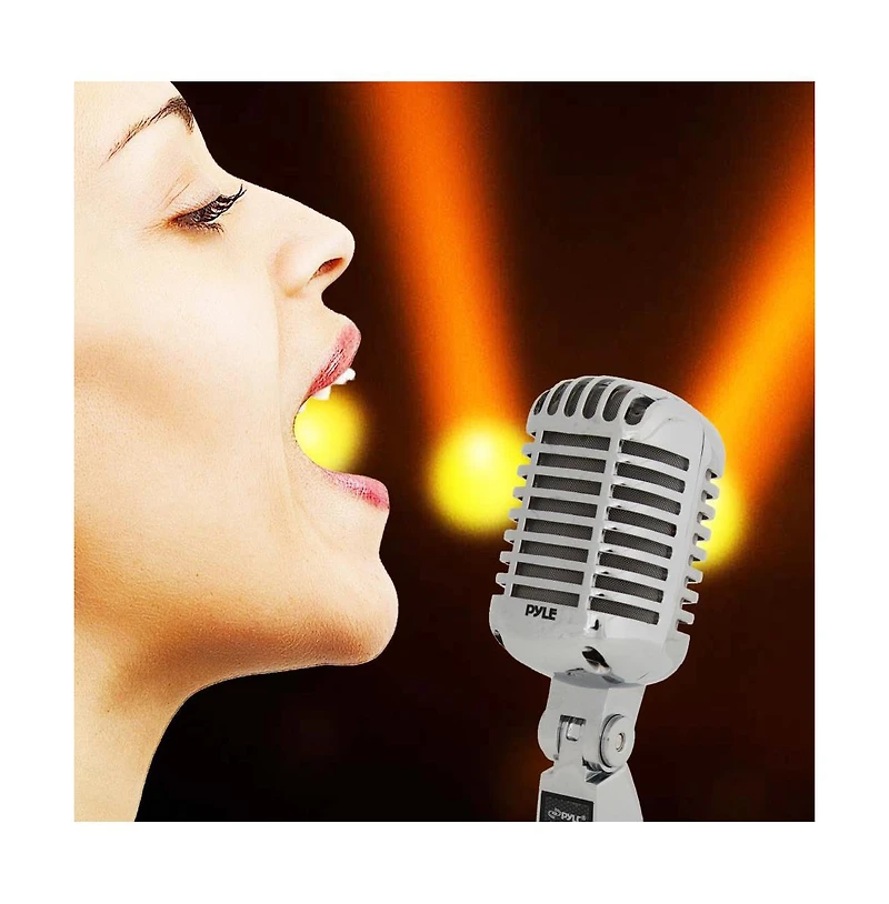 Pyle Classic Retro Dynamic Vocal Microphone, Vintage Style with 16' Xlr Cable (Silver)