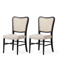 Maven Lane Vera Wooden Dining Chair, Antique Black & Dove Weave Fabric, Set of 2