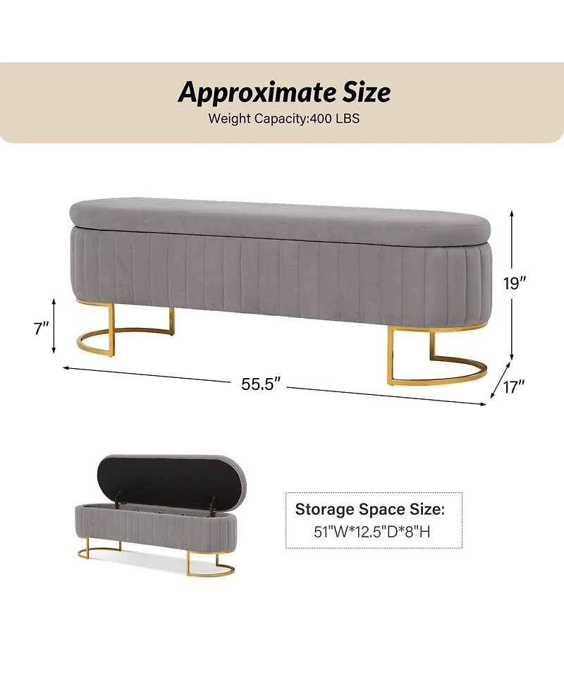 Raquel Storage Bench with Metal Legs and Channel Tufted