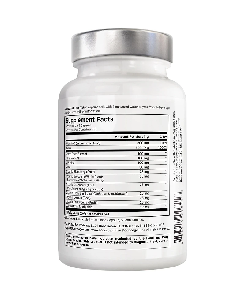 Amen Collagen Builder Supplement - Organic Whole Foods, Lutein, Vitamin C, Biotin, Lysine, Proline Collagen Boosters