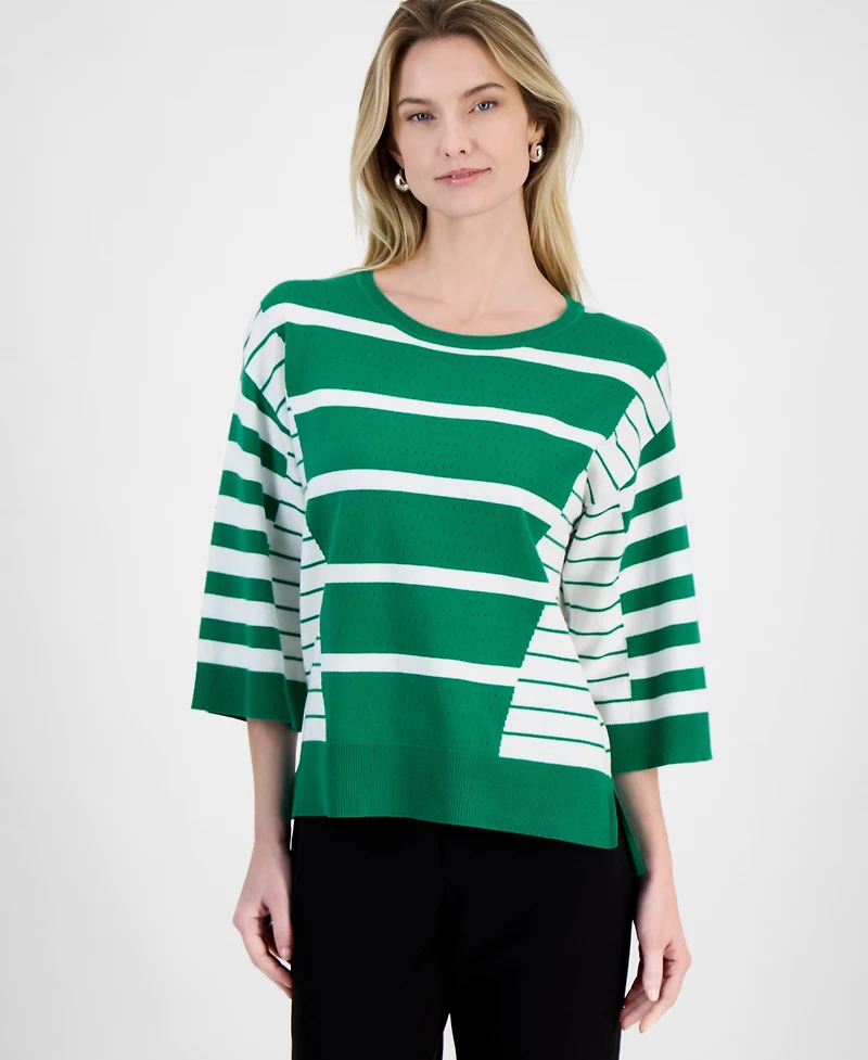 T Tahari Women's Striped 3/4-Sleeve Sweater