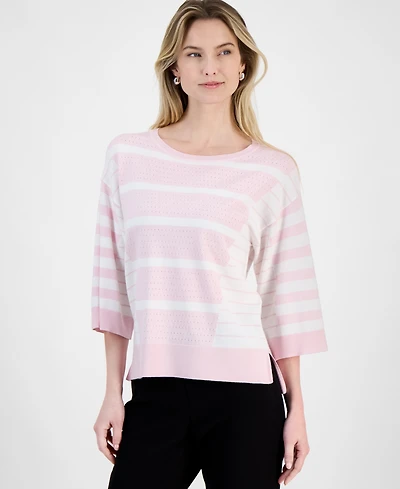 T Tahari Women's Striped 3/4-Sleeve Sweater