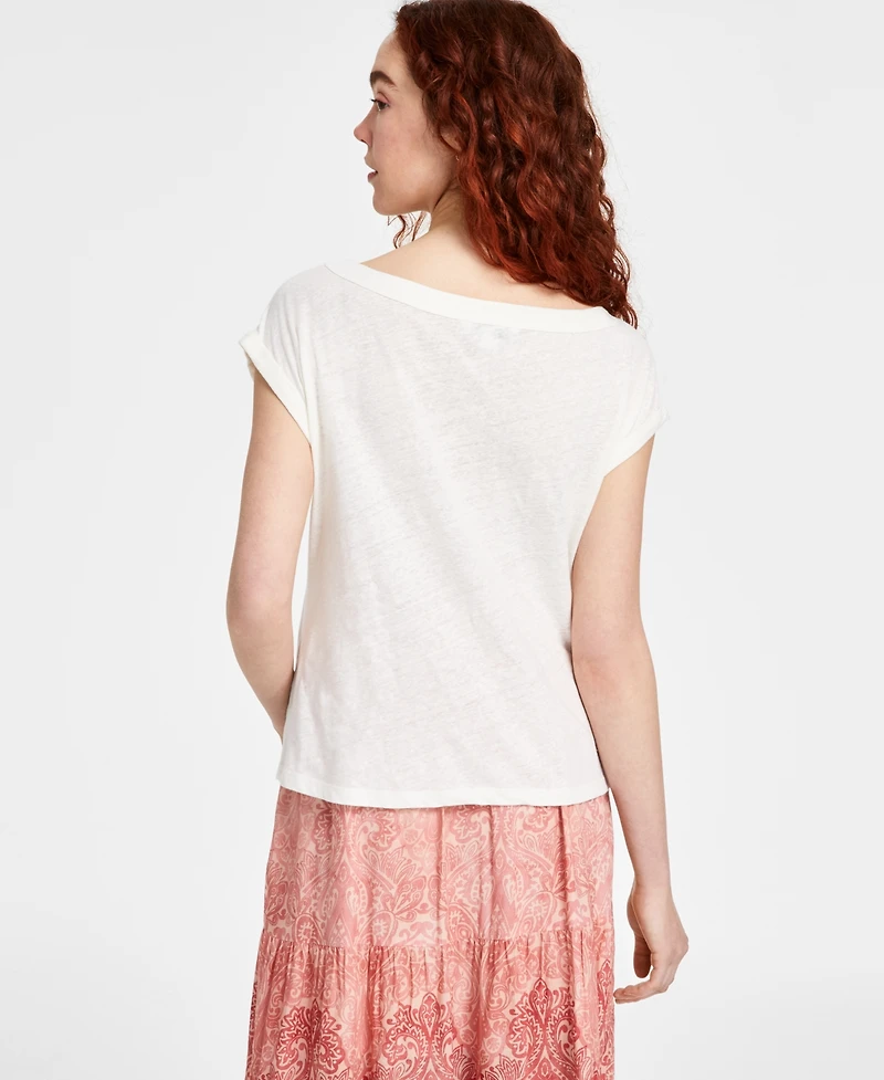 Liverpool Los Angeles Women's Short Sleeve Boat Neck Knot Front Knit Top